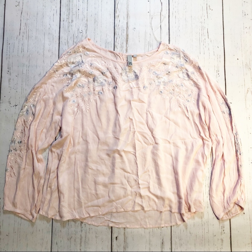 Kut from the Kloth light pink floral floral long sleeve blouse top XL